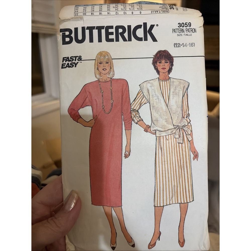 Vintage 1985 Butterick 3059 Dress Vest Sewing Pattern Size 12-16 Uncut
